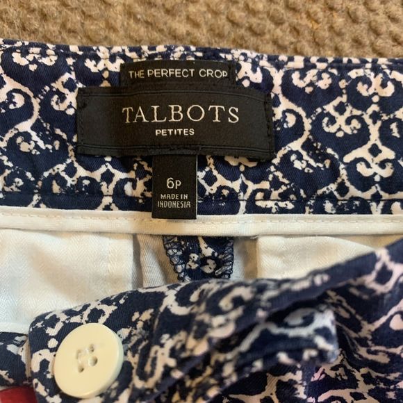 Ladies Talbots The Perfect Crop Blue White Print Capri Cropped Pants Size 6P - Picture 5 of 10